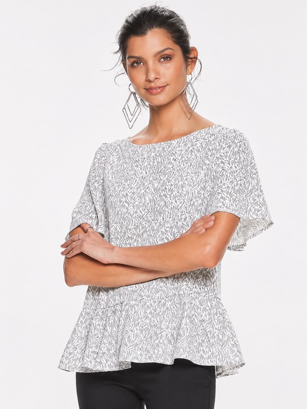 *NWT* Apt. 9 White/Black Printed Ruffle Peplum Top - Size XXL